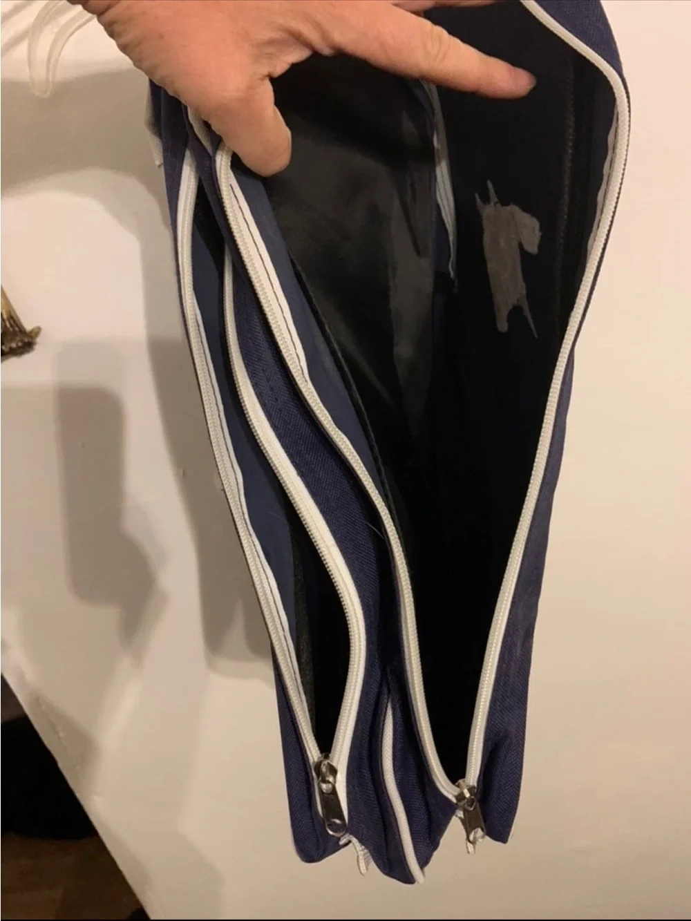 Navy Equestrian Boot Bag with White Piping